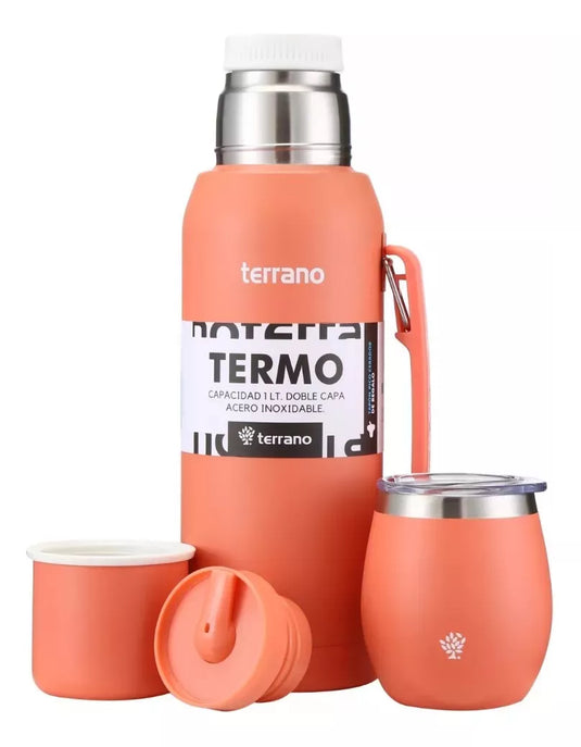 Kit Matero Terrano con Termo Premium 1lt + Mate con tapa