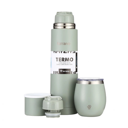 Kit Matero Terrano con Termo Bala 750ml + Mate con tapa