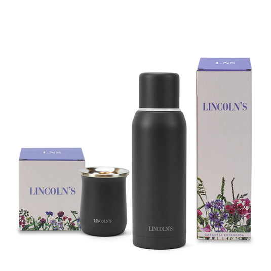 Kit Matero Lincoln's con Termo Asymmetry 750ml + Mate de acero