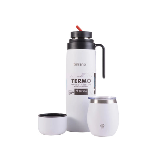 Kit Matero Terrano con Termo manija 1lt + Mate con Tapa