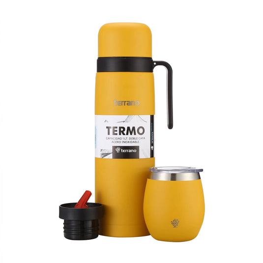 Kit Matero Terrano con Termo manija 1lt + Mate con Tapa