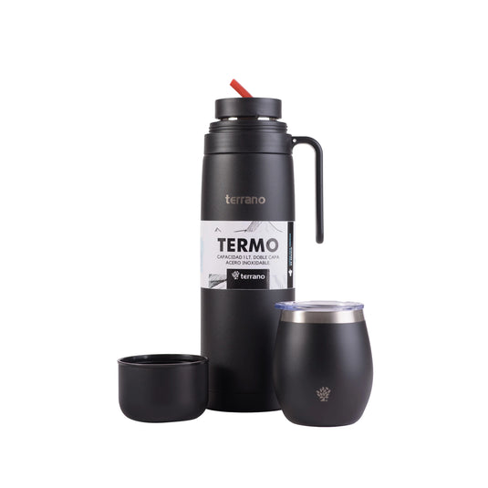 Kit Matero Terrano con Termo manija 1lt + Mate con Tapa