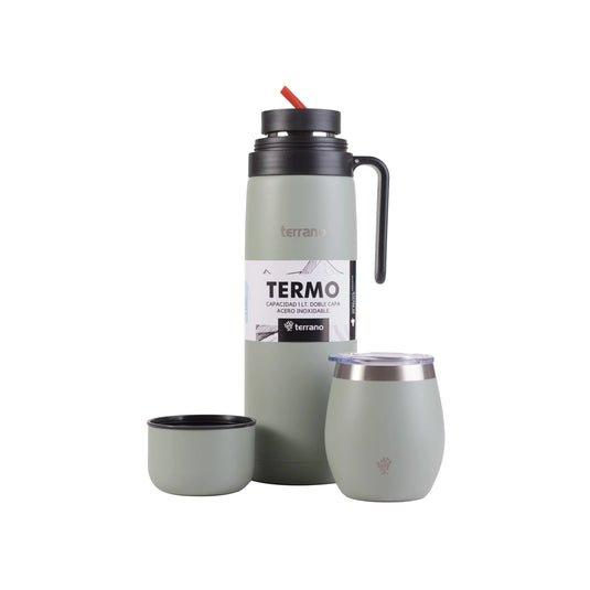 Kit Matero Terrano con Termo manija 1lt + Mate con Tapa