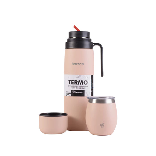 Kit Matero Terrano con Termo manija 1lt + Mate con Tapa