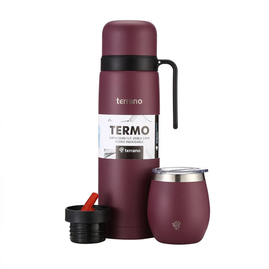 Kit Matero Terrano con Termo manija 1lt + Mate con Tapa