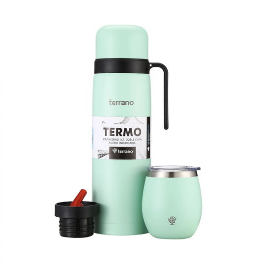 Kit Matero Terrano con Termo manija 1lt + Mate con Tapa