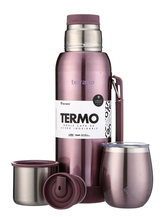 Kit Matero Terrano con Termo Premium 1lt + Mate con tapa