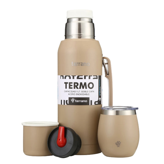 Kit Matero Terrano con Termo Premium 1lt + Mate con tapa