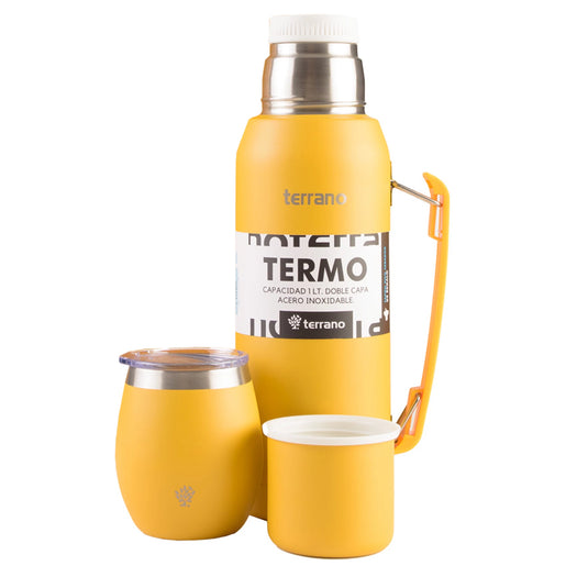 Kit Matero Terrano con Termo Premium 1lt + Mate con tapa