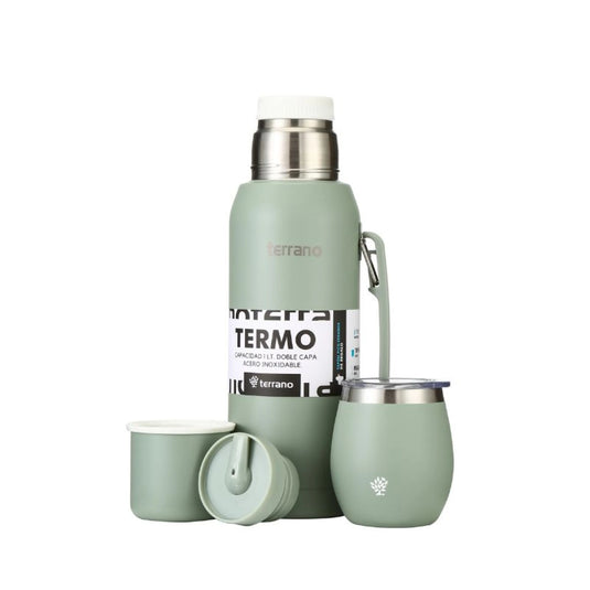 Kit Matero Terrano con Termo Premium 1lt + Mate con tapa