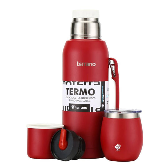 Kit Matero Terrano con Termo Premium 1lt + Mate con tapa