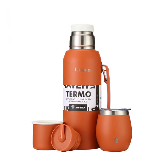 Kit Matero Terrano con Termo Premium 1lt + Mate con tapa